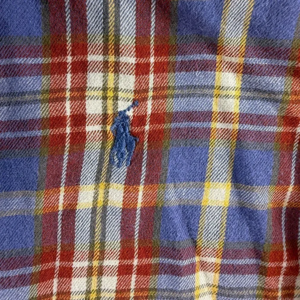 Ralph Lauren Boys 3T Plaid Button Down Shirt Pony 100% Cotton Blue Red